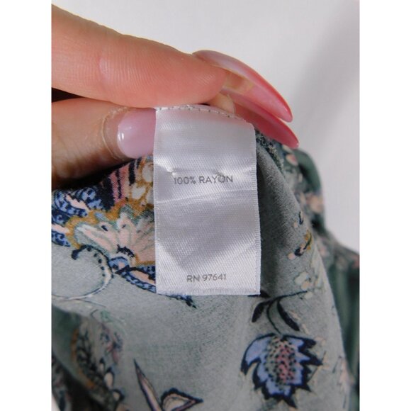 Floral Green Short Sleeve Tunic Dress Split Neck Boho Witch MP - Picture 11 of 12